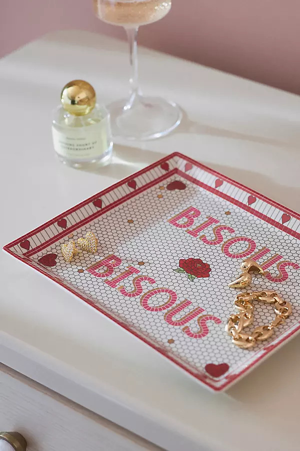 Bistro Tile Stoneware 24k Gold Accent Vanity Tray: Valentine's Edition | Anthropologie (US)