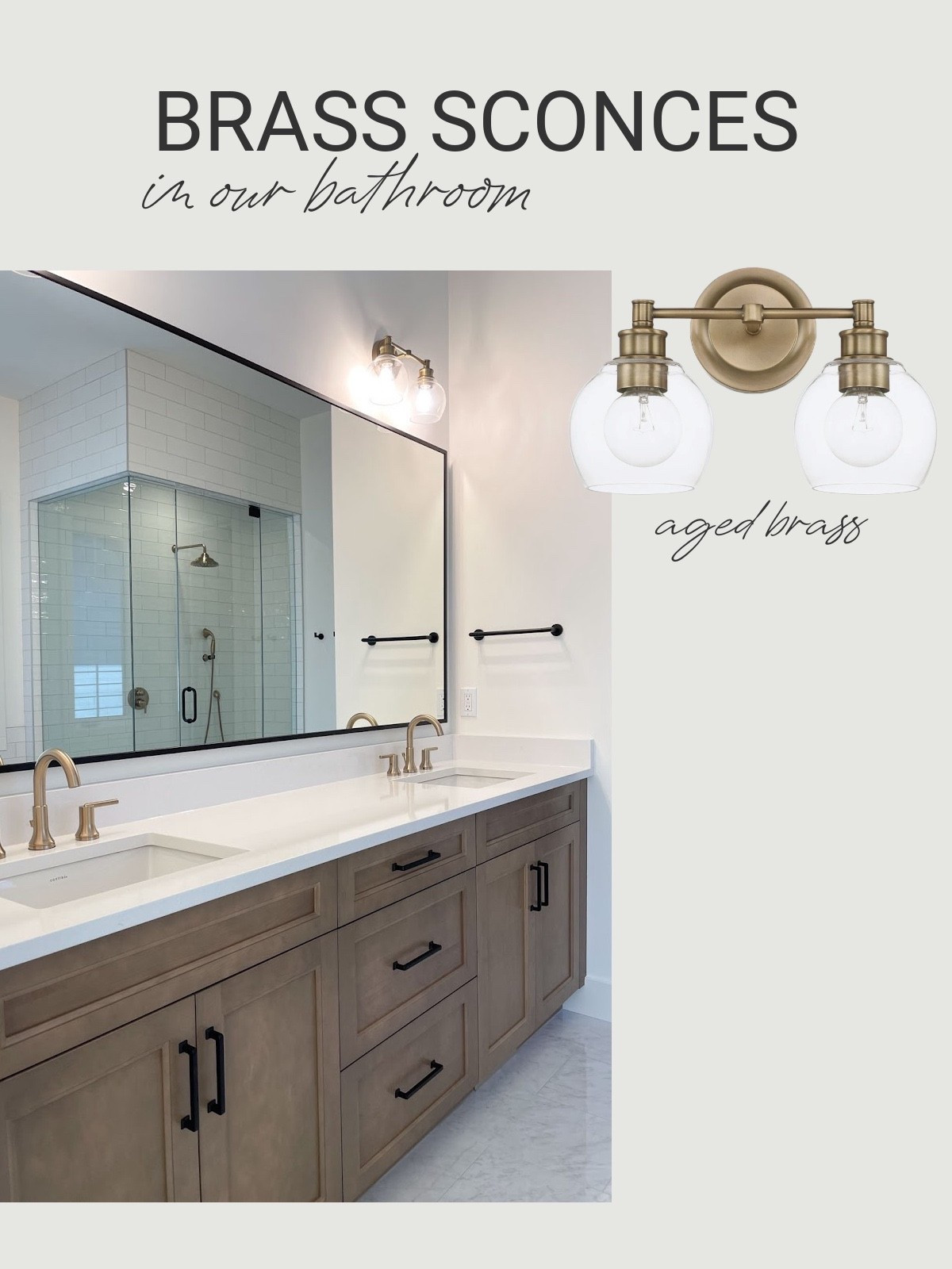 Loving these aged brass sconces above our vanity. They add the perfect amount of warmth and classic charm. The hand-blown glass shades make our bathroom feel instantly elevated. A quick and easy upgrade. Currently on sale @Wayfair

#LTKHome #LTKSaleAlert