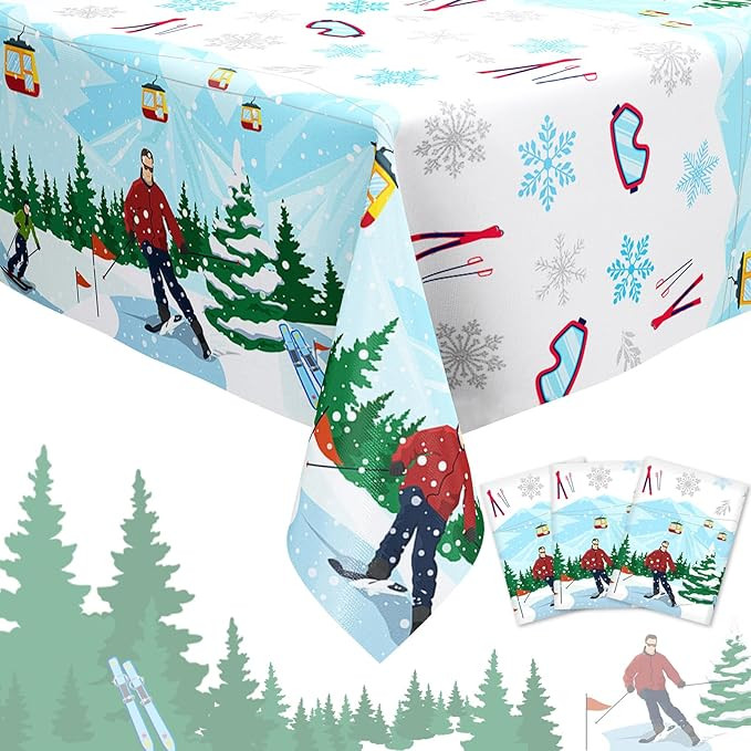 Kreatwow Ski Themed Party Decorations 3pcs Ski Party Tablecloths Ski Birthday Party Decoration Wi... | Amazon (US)
