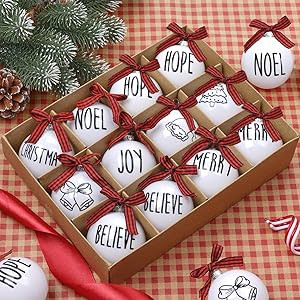 12Pcs Christmas Ball Ornaments Farmhouse Christmas Ornaments with Buffalo Plaid Bows Christmas Tr... | Amazon (US)