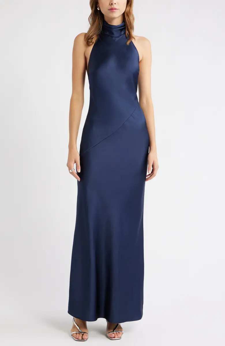 Sleeveless Satin Halter Dress | Nordstrom