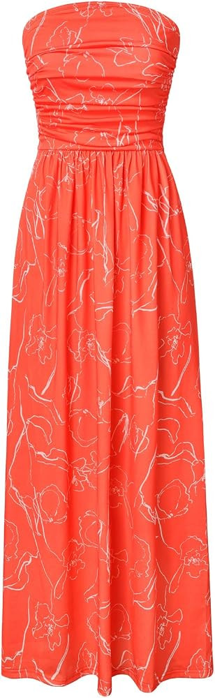 GRACE KARIN Women Strapless Dress Casual Loose Ruched Long Maxi Dress with Pockets | Amazon (US)