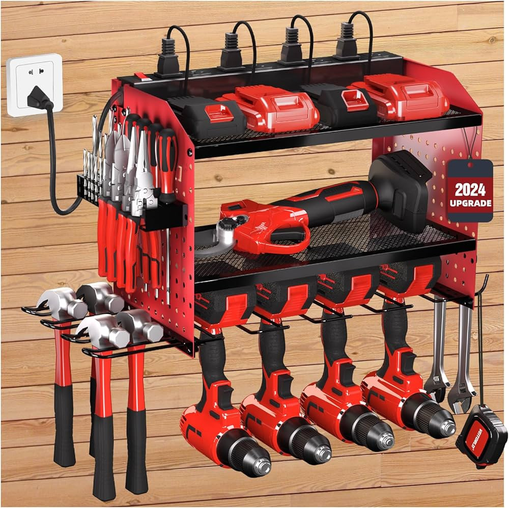 Veitorld Power Tool Organizer with Charging Station, 4 Drill Holders, Heavy Duty Modular Wall Mou... | Amazon (US)