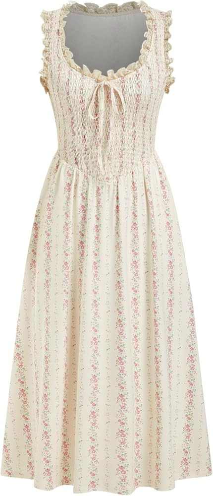 CIDER Womens Floral Summer Dresses Wedding Guest Dress Smocked Lace Square Neck Sleeveless Midi A... | Amazon (US)