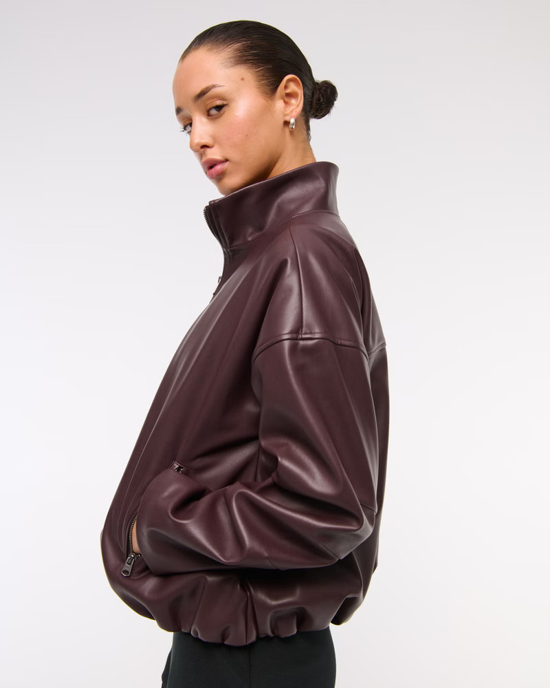 Bubble Hem Vegan Leather Bomber Jacket | Abercrombie & Fitch (US)