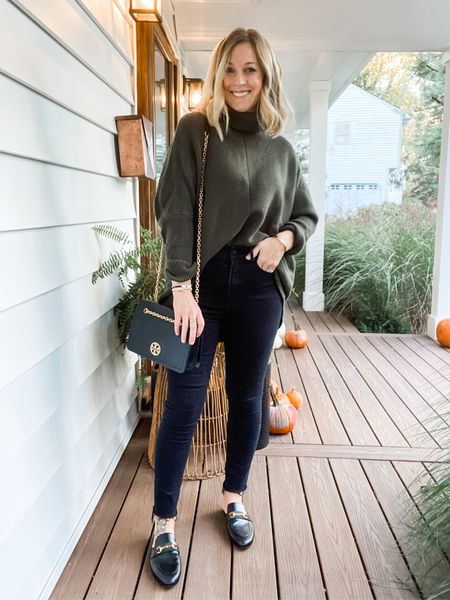 Date night outfit for fall and winter. Casual chic black raw hem jeans. TTS. 
Oversized sweater. TTS. So soft!! 
Shoes: tts. 

Chicwish
Express
Gucci
Tory Burch

#LTKstyletip #LTKshoecrush #LTKsalealert