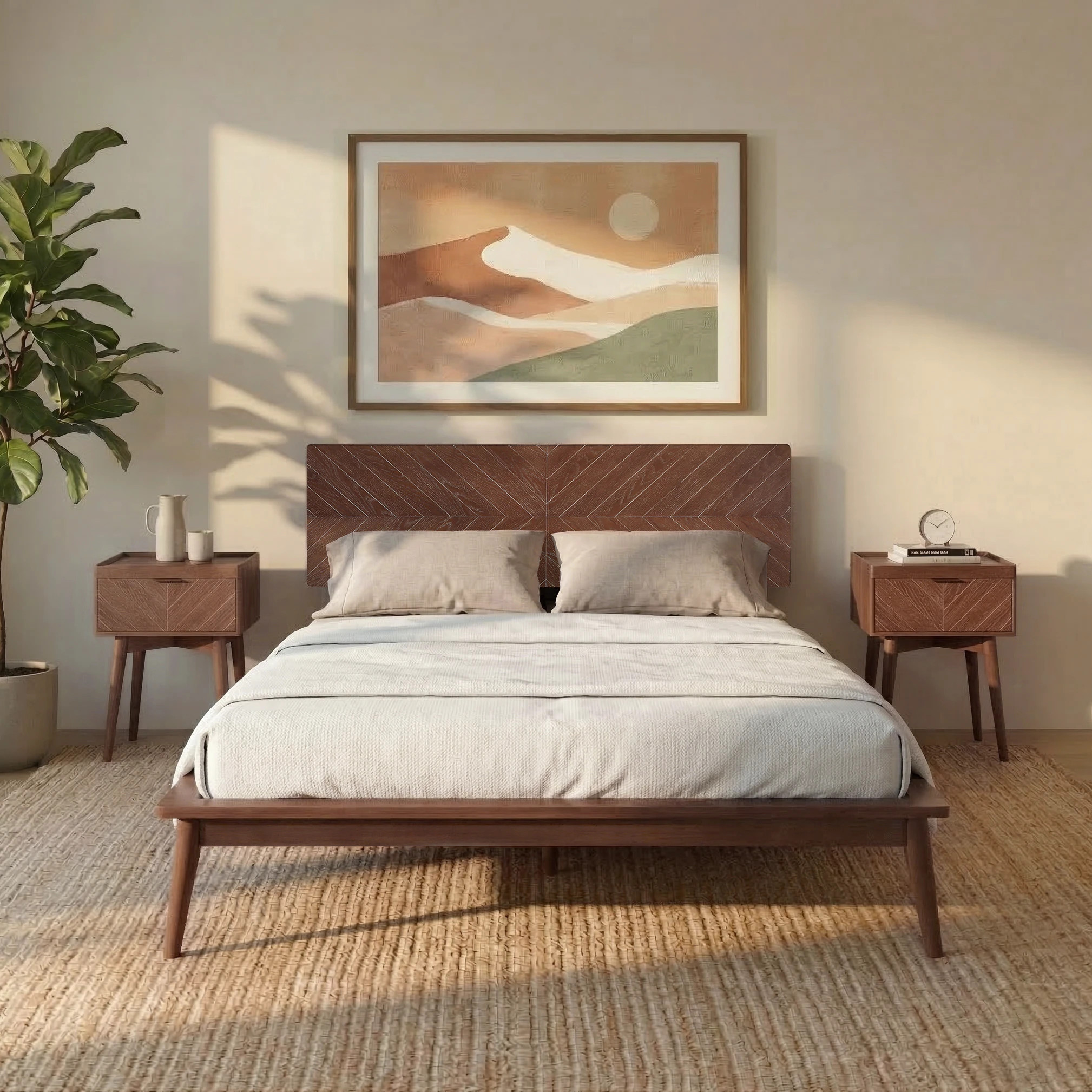 Allforwood Loki Solid Wood Bed Frame Full Premium Platform Bed with Chevron Headboard Design and Wood Slat Support Espresso one_size in Dark | 902241 | Lowe's