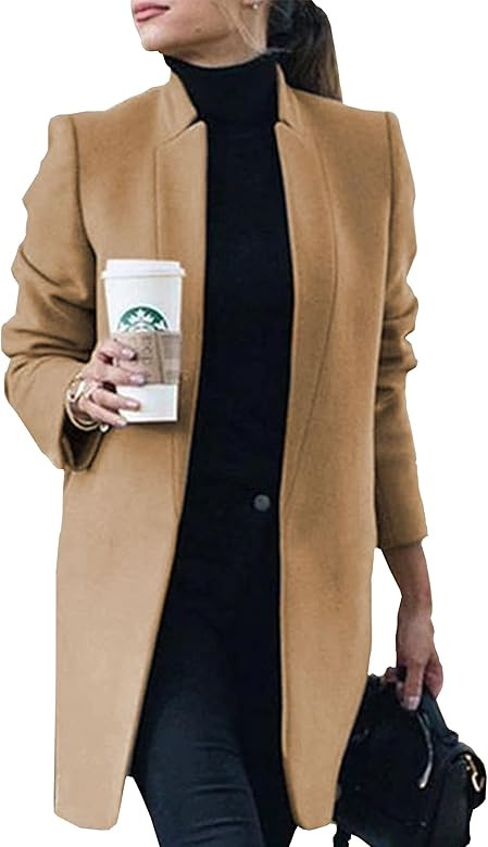 AOVDE Womens Trench Coat Peacoat, Mid Long Lapel Open Front Slim Fit Overcoat Winter Blazer Outwe... | Amazon (US)