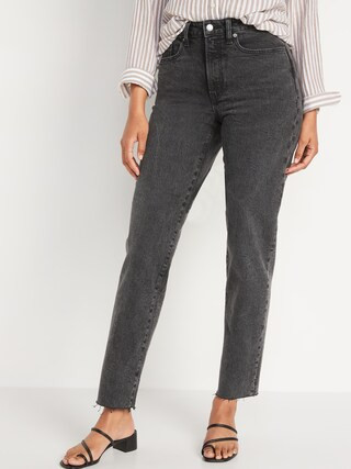 High-Waisted O.G. Loose Dark Gray Cut-Off Jeans for Women | Old Navy (US)