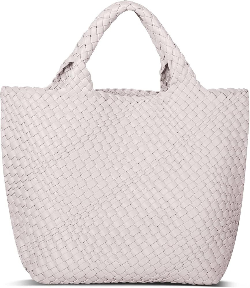 Womens Vegan Leather Woven Bag with Purse, Fashion Handmade Beach Tote Bag Top-handle Handbag | Amazon (US)