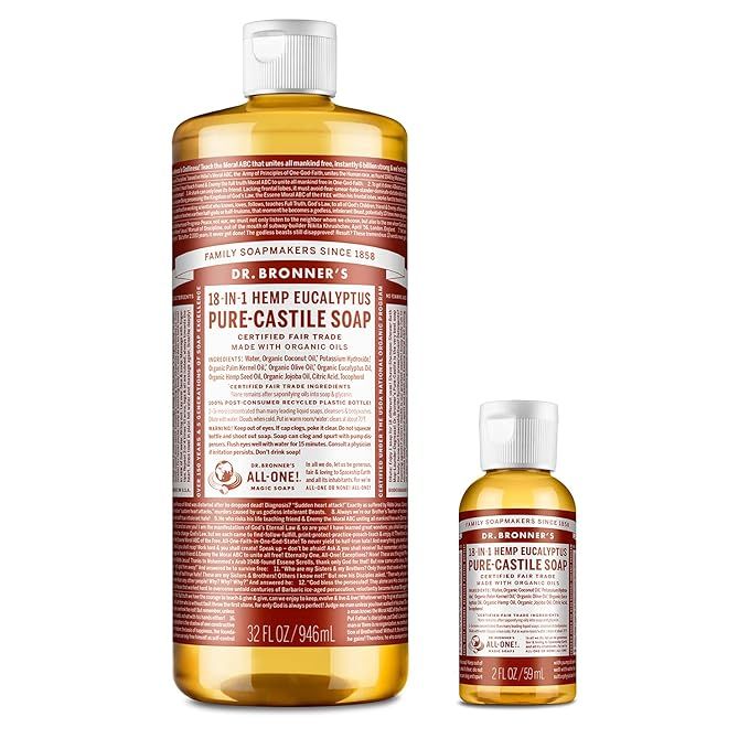 Dr. Bronner's Pure-Castile Liquid Soap – Eucalyptus Bundle. 32 oz. Bottle and 2 oz. Travel Bott... | Amazon (US)