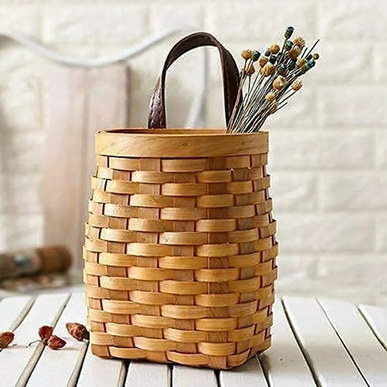 hanging wicker basket Hand-Woven Wood Storage Basket Portable Wall Hanging Flower Basket Organize... | Walmart (US)