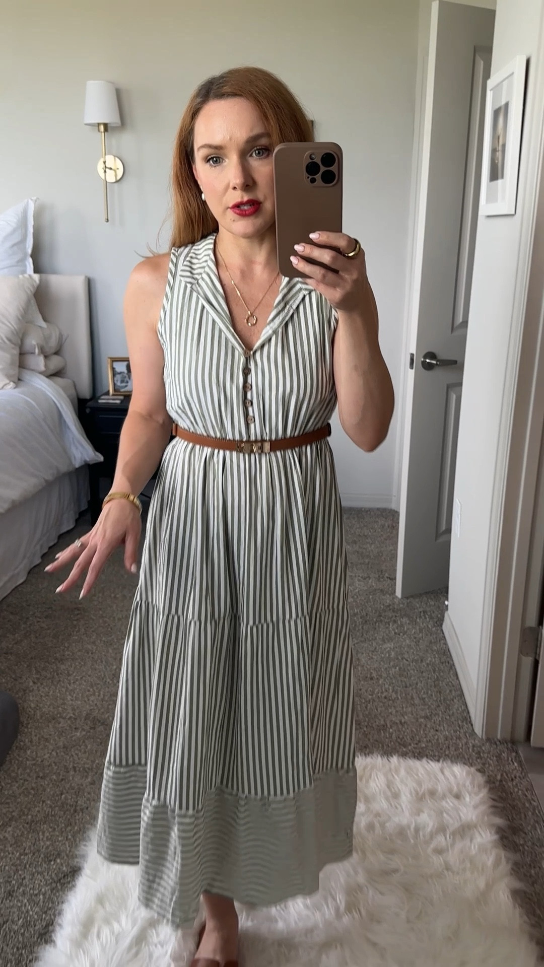 Amazon midi dress find that is currently on sale for prime day. I adjusted the collar for a more elongating effect on my short torso and belted it with this adjustable belt that is also included in the sale. 

#LTKPetite #LTKOver40 #LTKFindsUnder50