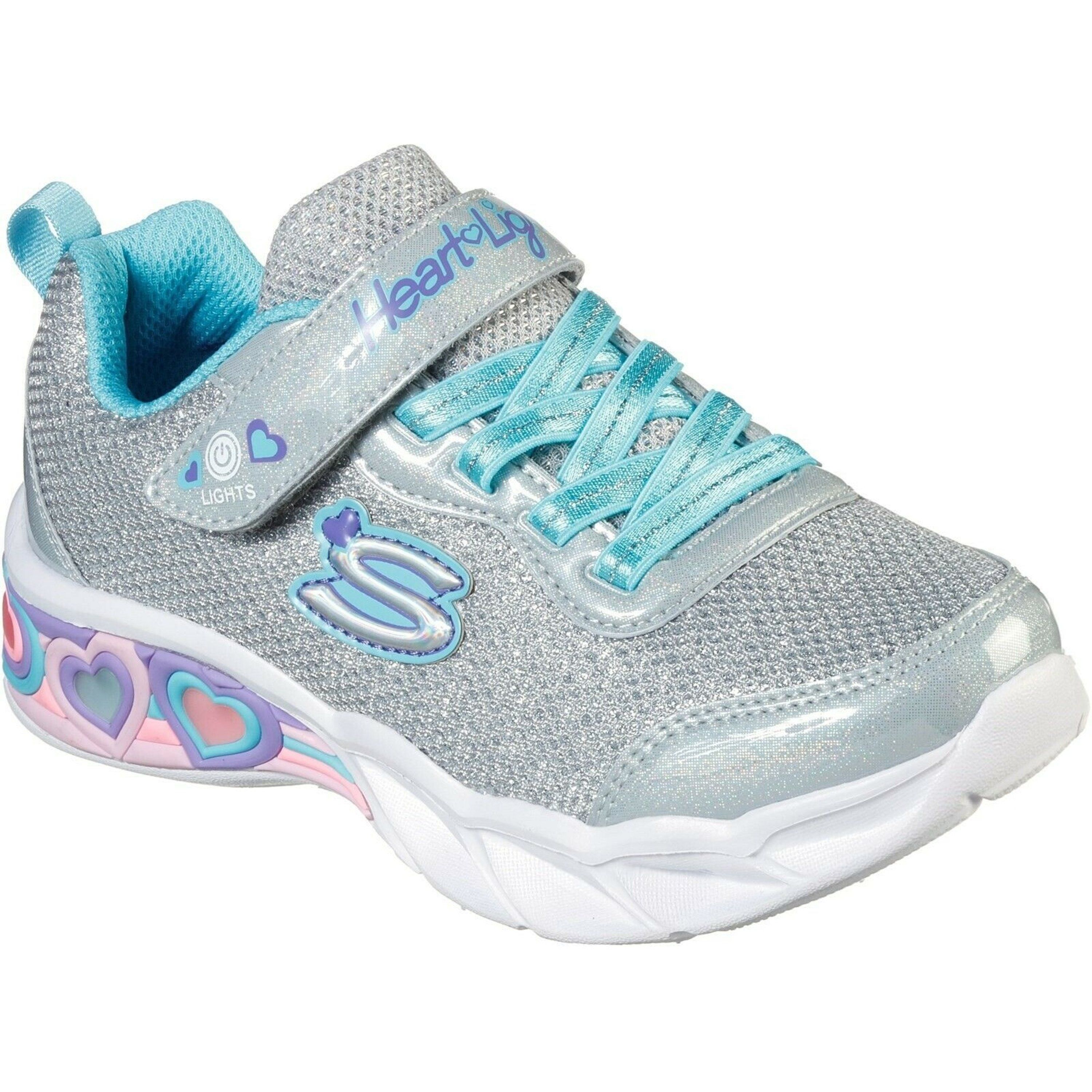 Skechers Girls Sweetheart Lights Spells Shimmer Sneakers (Gray/Light Blue) - 12 | Verishop