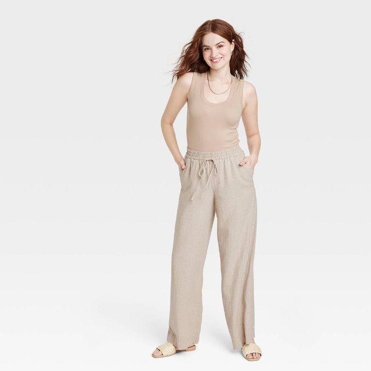 Women's High-Rise Wide Leg Linen Pull-On Pants - A New Day™ | Target