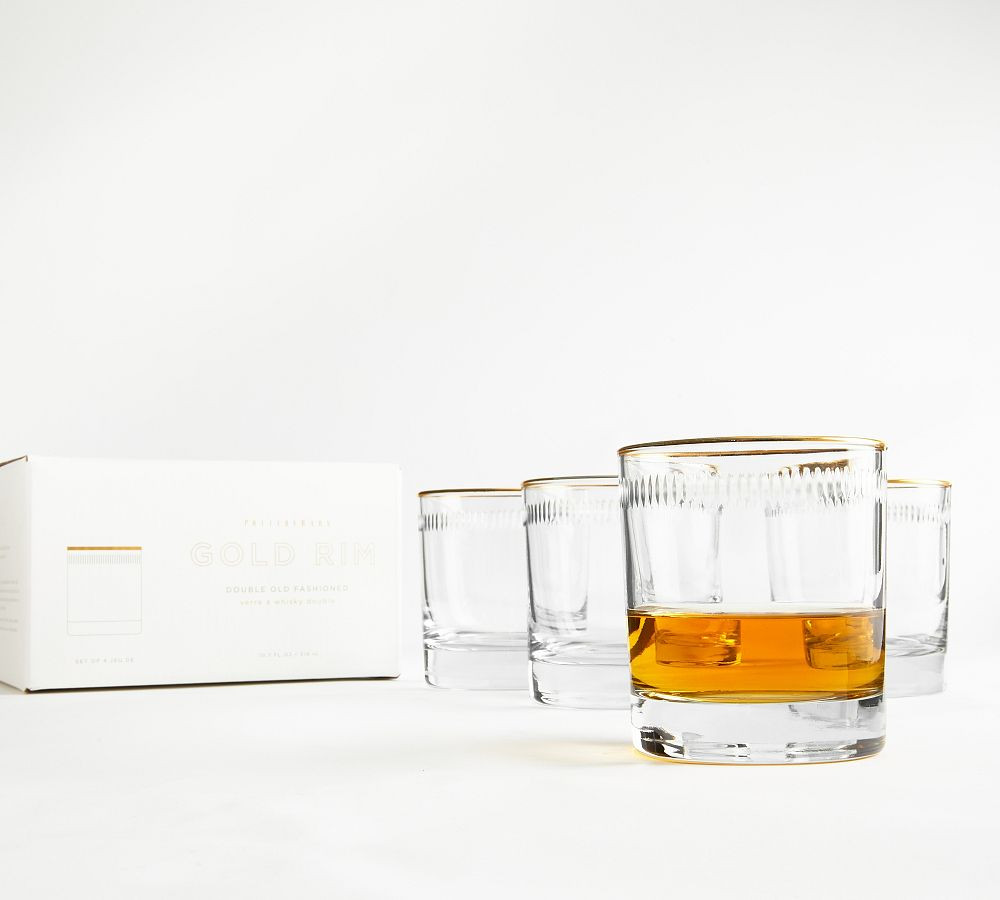 Etched Gold Rim Handcrafted Double Old Fashioned Glasses - Set of 4 | Pottery Barn (US)