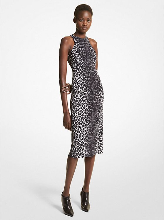 Leopard Print Stretch Cady Racerback Sheath Dress | Michael Kors US