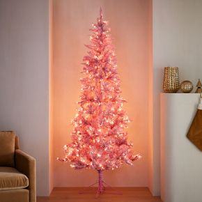 Pre-Lit Faux Pink Tinsel Christmas Tree | West Elm (US)