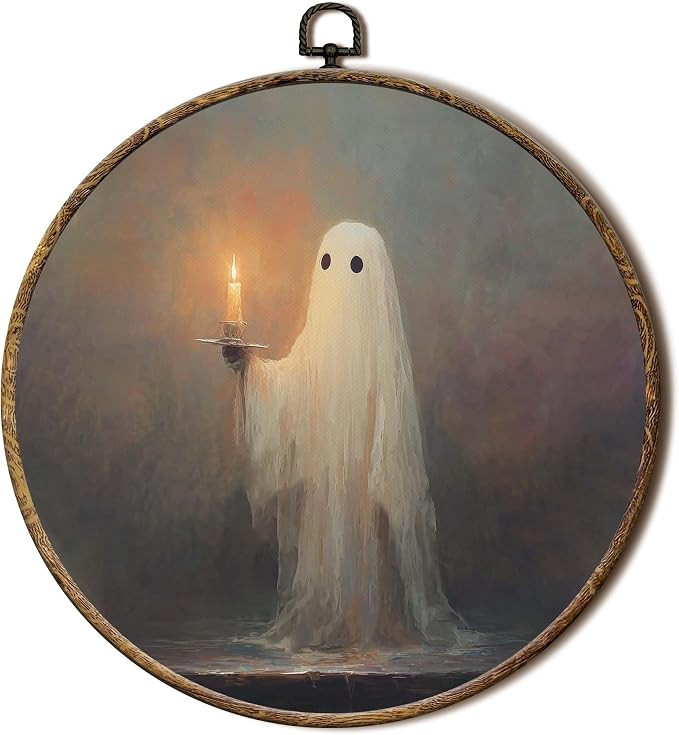FSTCSV Vintage Halloween Ghost Round Wall Art Framed, Spooky Ghost Candle Canvas Prints Wall Hang... | Amazon (US)