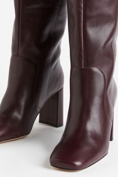 Knee-high leather boots - Dark red - Ladies | H&M GB | H&M (UK, MY, IN, SG, PH, TW, HK)