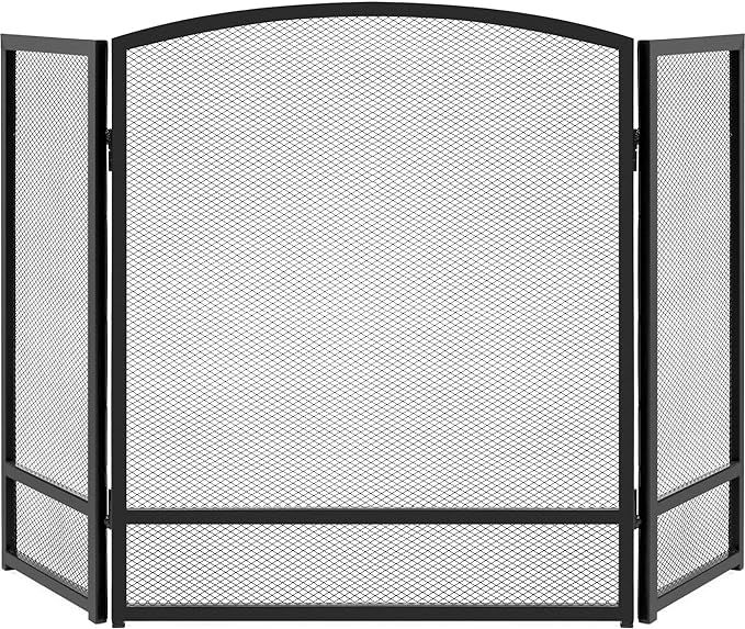 Best Choice Products 54.25x30.25in 3-Panel Simple Steel Mesh Fireplace Screen, Fire Spark Guard G... | Amazon (US)