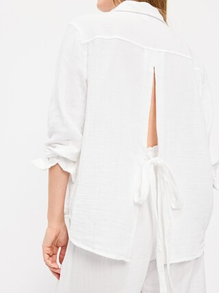 Open-Back Crinkle Gauze Button-Down Shirt | Old Navy (US)
