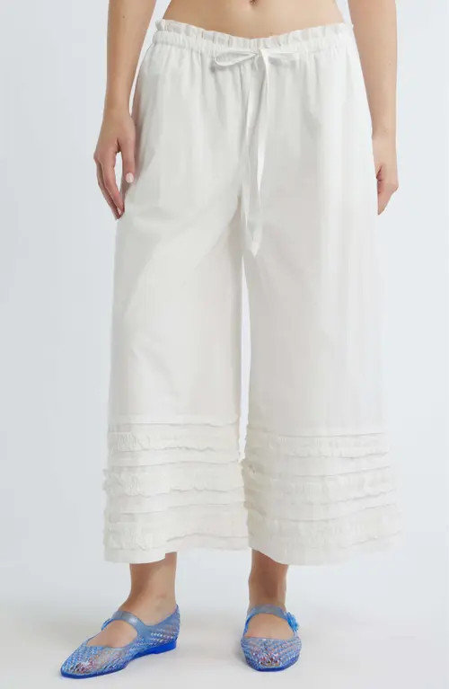 Damson Madder Florintina Ruffle Bloomers Crop Wide Leg Pants in White at Nordstrom, Size 6 Us | Nordstrom