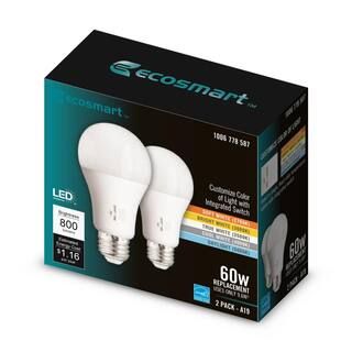 60-Watt Equivalent A19 Dimmable CEC LED Light Bulb with Selectable Color Temperature (2-Pack) | The Home Depot