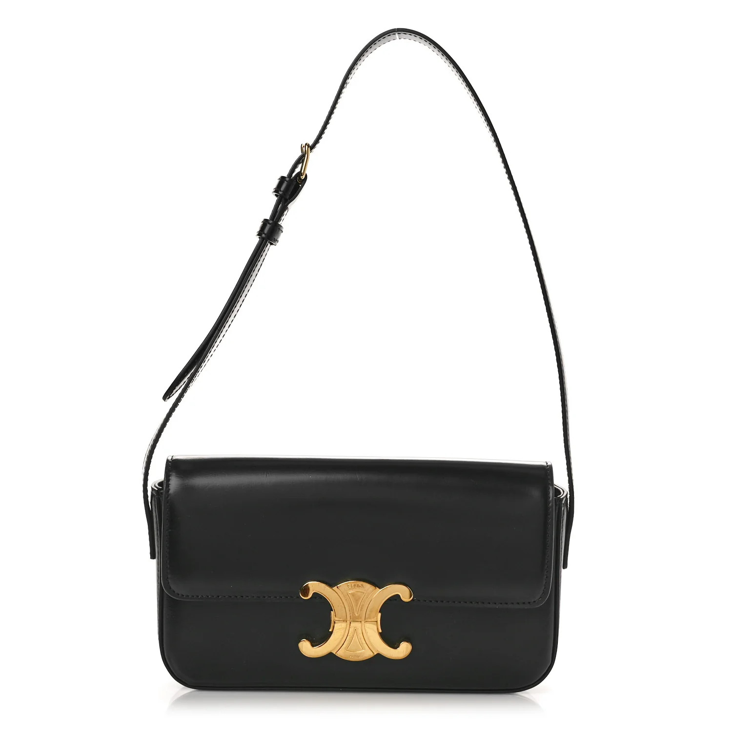 Shiny Calfskin Triomphe Shoulder Bag Black | FASHIONPHILE (US)