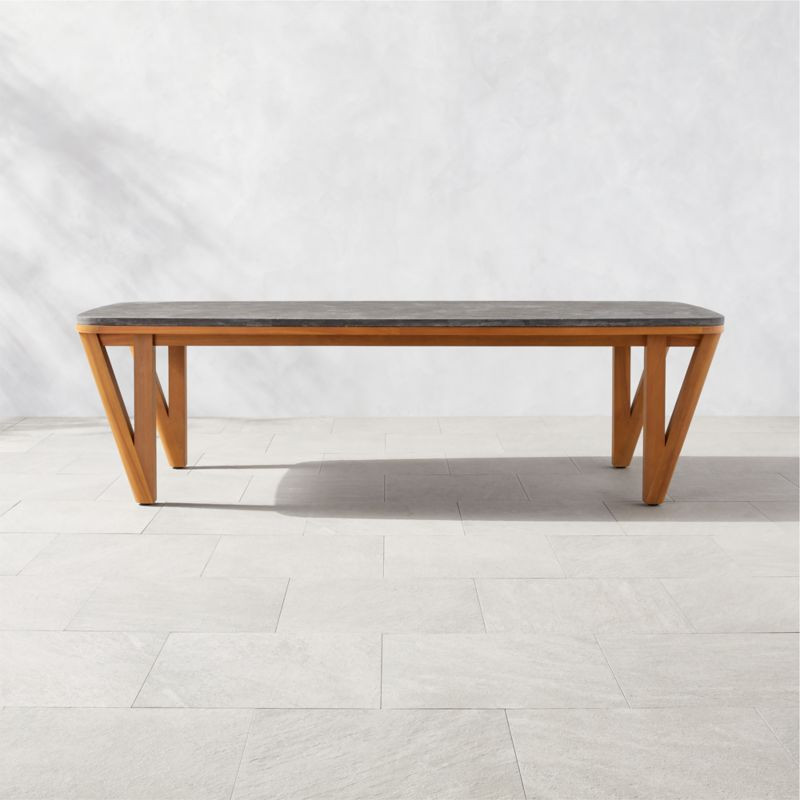 Roc 105" Bluestone and Teak Outdoor Dining Table by Ross Cassidy | CB2 | CB2