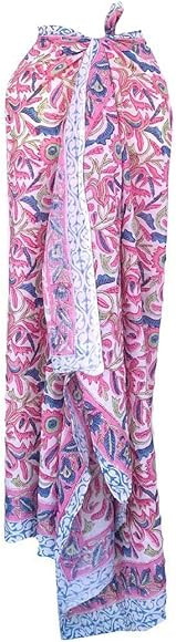 Rastogi Handicrafts 100% Cotton Hand Block Print Sarong Womens Swimsuit Wrap Cover Up Long (73" x... | Amazon (CA)