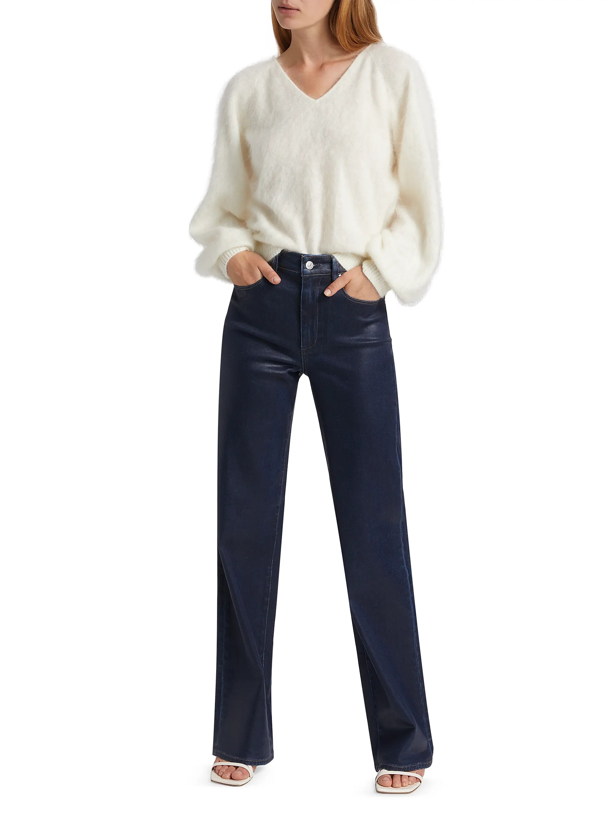 Sasha Coated High-Rise Stretch Wide-Leg Jeans | Saks Fifth Avenue