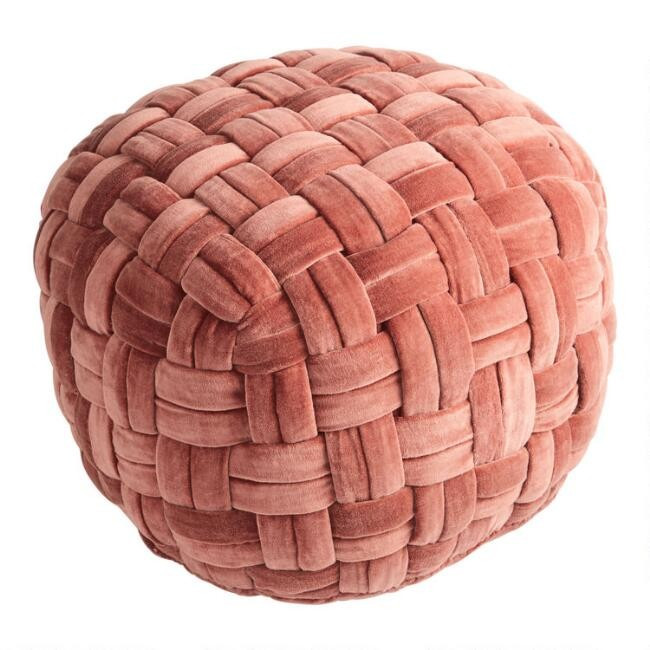 Basketweave Cotton Velvet Pouf | World Market