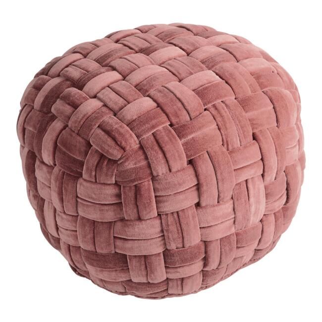 Basketweave Cotton Velvet Pouf | World Market