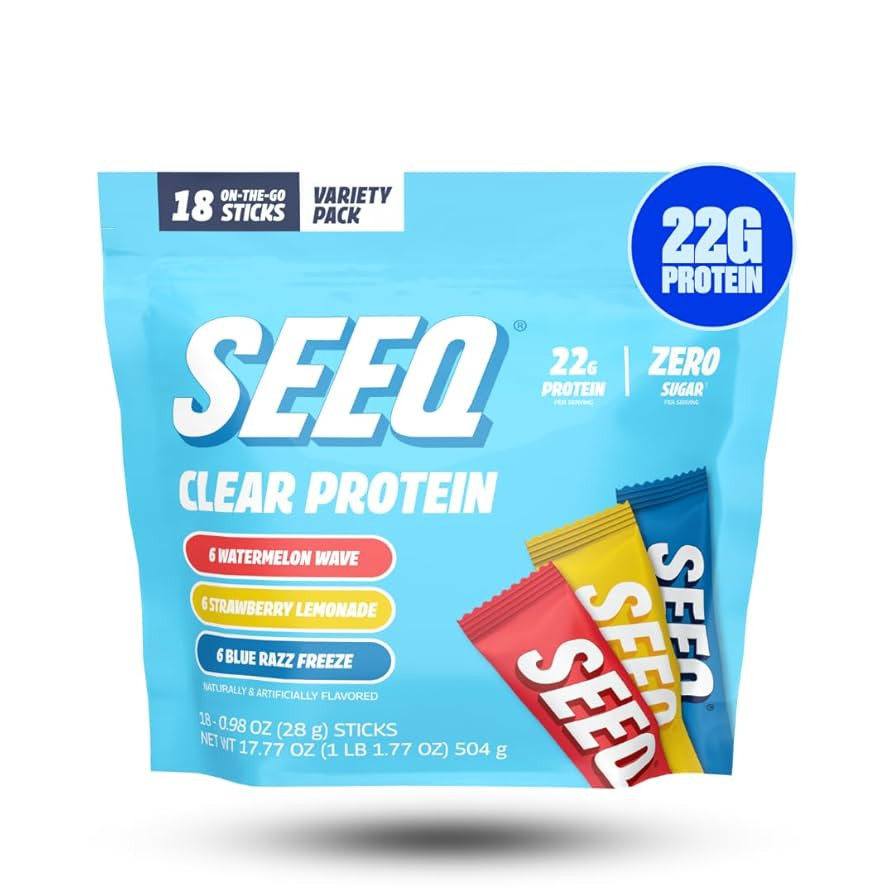 SEEQ Clear Protein Powder Sample Pack - 18 On-The-Go Sticks - 22g Clear Whey Protein Isolate - Ze... | Amazon (US)