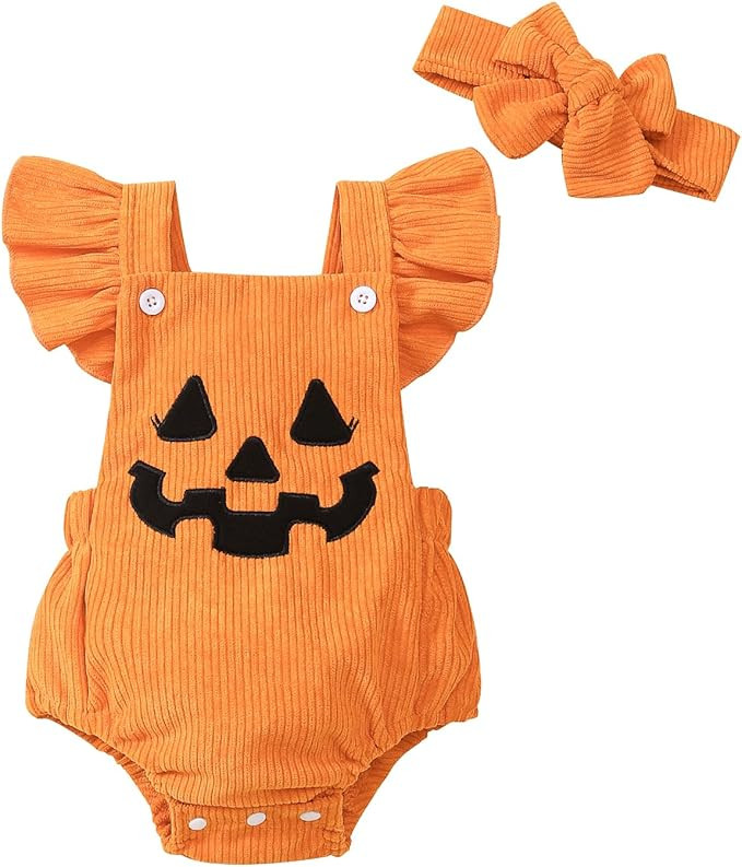 Goodplayer My First Halloween Baby Outfit Newborn Pumpkin Bubble Bodysuit Halloween Baby Girls Ro... | Amazon (US)