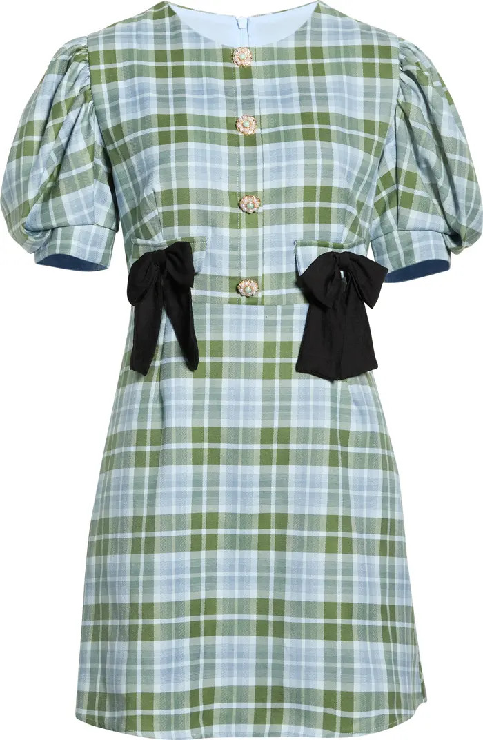 Foyer Check Puff Sleeve Minidress | Nordstrom