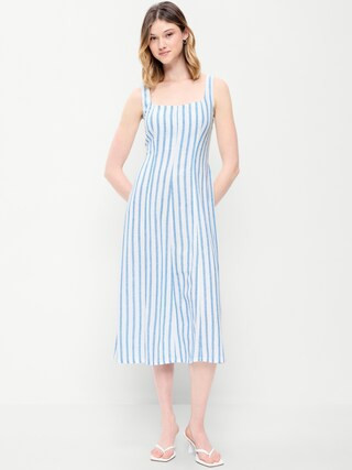Fit & Flare Sleeveless Linen-Blend Midi Dress | Old Navy (US)