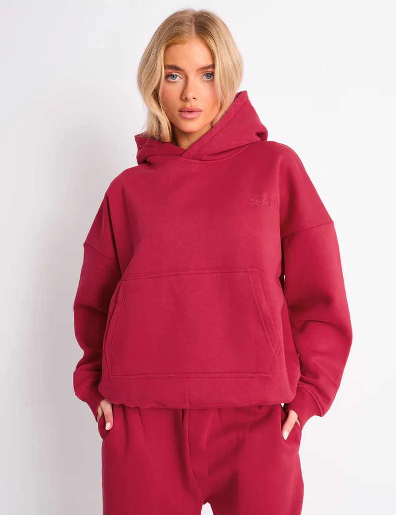 Kaiia Logo Embossed Oversized Hoodie Berry Red | Public Desire