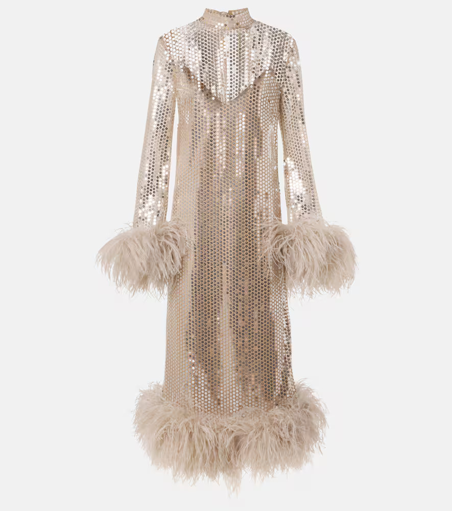 Taller Marmo Gina Venti feather-trimmed midi dress | Mytheresa (US/CA)