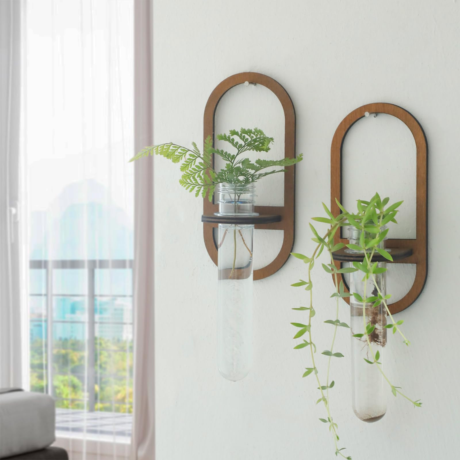 2 Pack Plant Propagation Station Wall Hanging Wooden Shelf Plant Terrarium for Hydroponics Home O... | Amazon (US)