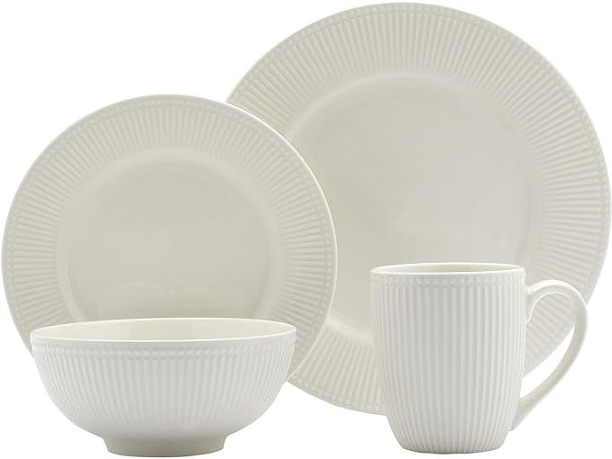 Tabletops Gallery Embossed Bone White Porcelain Round Dinnerware Collection- Chip Resistant Scrat... | Amazon (US)