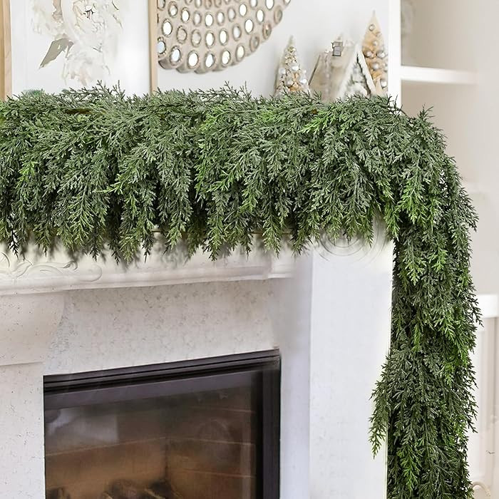 6FT Thick Christmas Garlands with 168 Cedar Branches, Real Touch Green Cedar Garland for Christma... | Amazon (US)