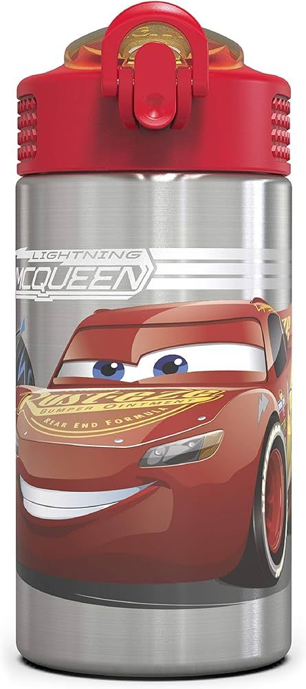 Zak Designs Disney Cars 3 - Stainless Steel Water Bottle with One Hand Operation Action Lid and B... | Amazon (US)