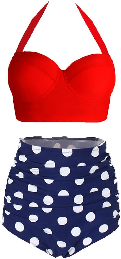 Womens Vintage Polka Underwire High Waisted Swimsuit Bathing Suits Bikini | Amazon (US)
