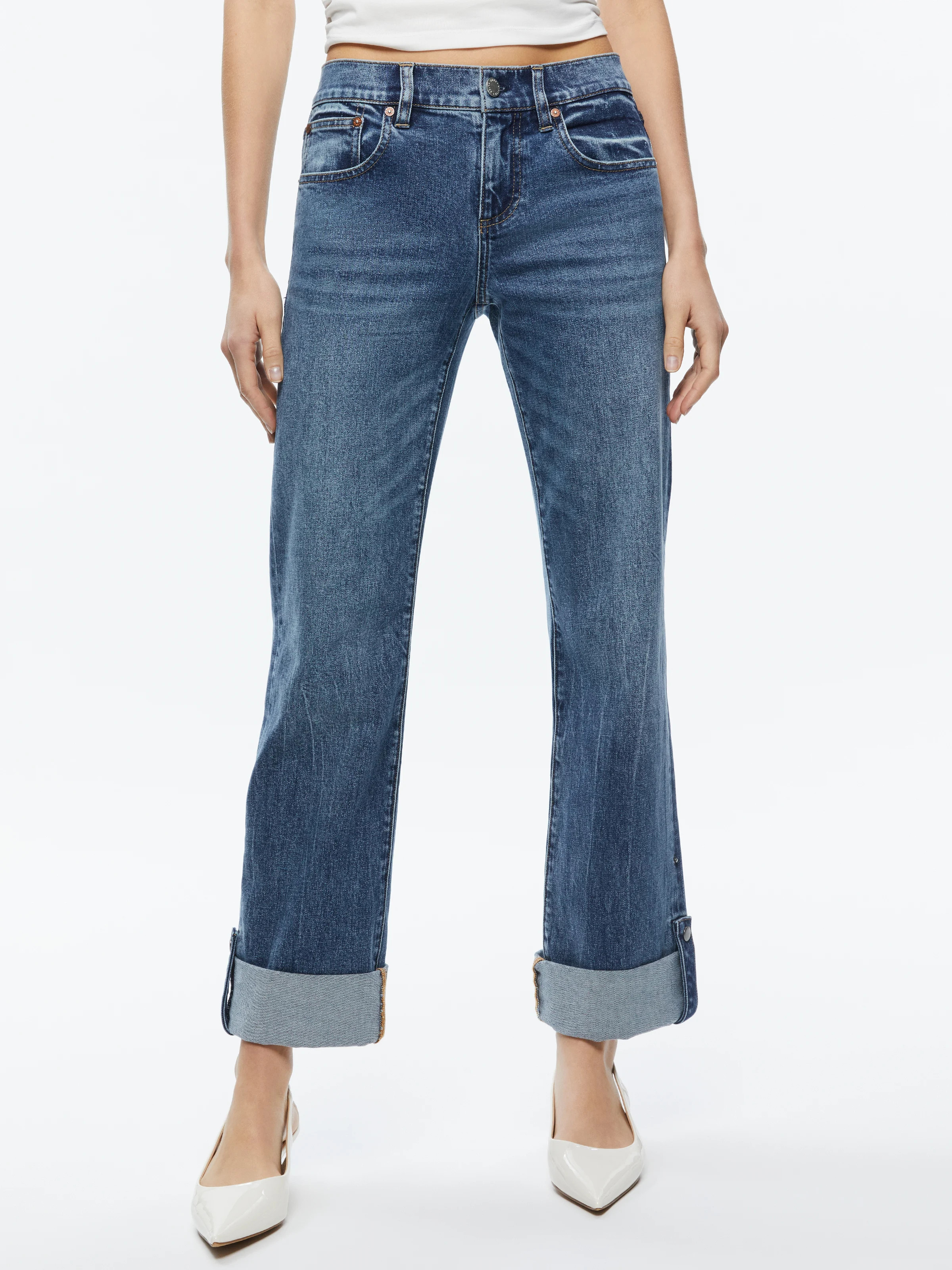 alice + olivia ABILENE CUFFED JEAN WITH SNAPS | Alice + Olivia