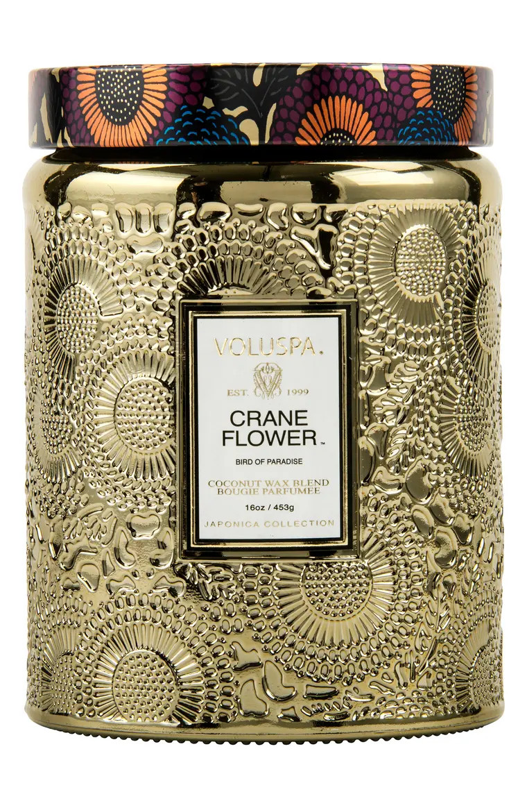 Japonica Crane Flower Large Embossed Glass Jar Candle | Nordstrom