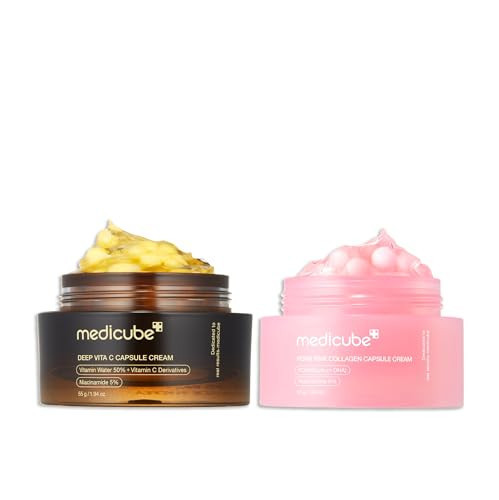 medicube Uneven Skin & Firm Duo: Deep Vitamin C Golden Capsule Face Moisturizer and Salmon DNA PDRN Pink Collagen Capsule Cream | Amazon (US)