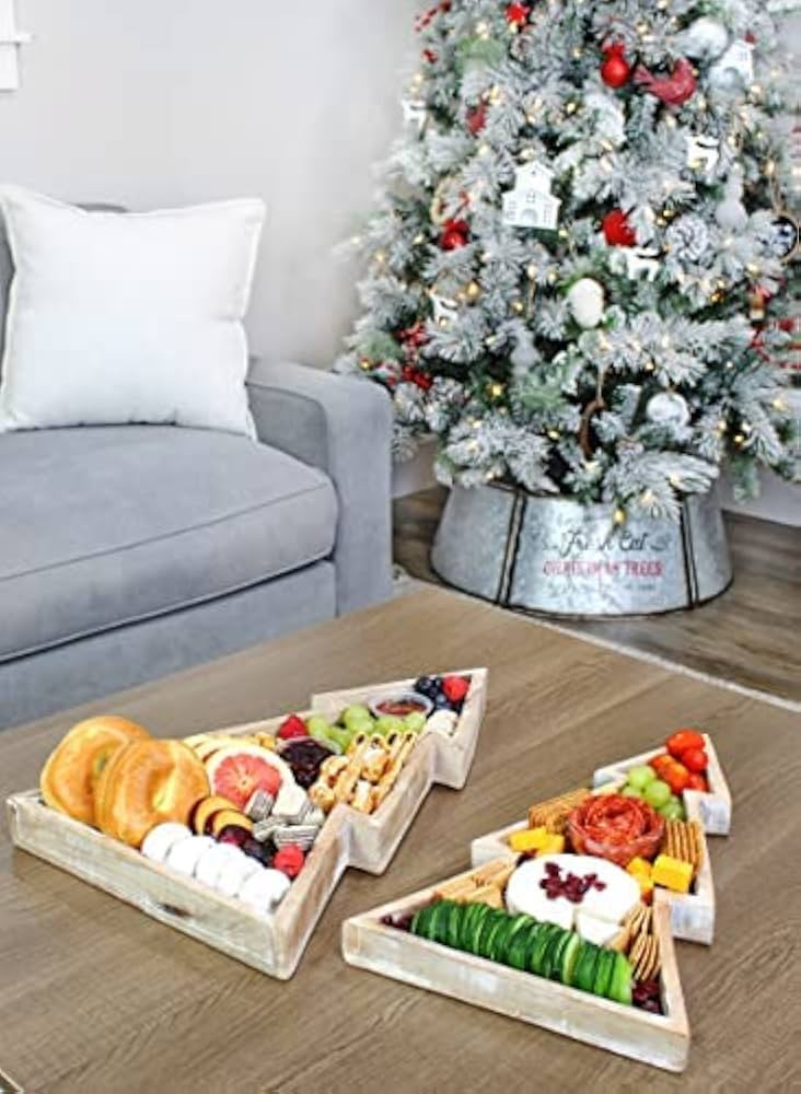 AuldHome Wooden Christmas Tree Trays (Nested Set of 2, Natural), Distressed Rustic Farmhouse Styl... | Amazon (US)