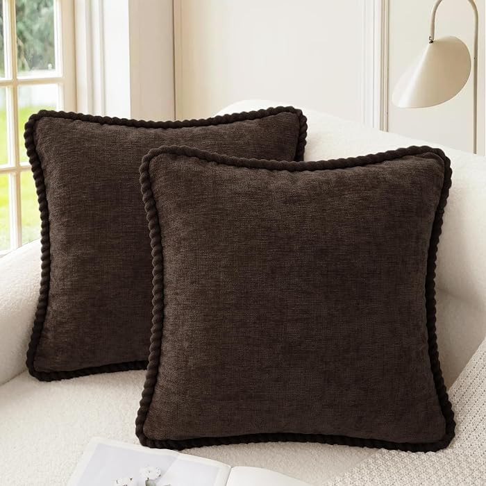 CaliTime Decorative Couch Throw Pillow Covers 18 X 18 Inches Pack of 2 Cozy Chenille Piping Edge ... | Amazon (US)